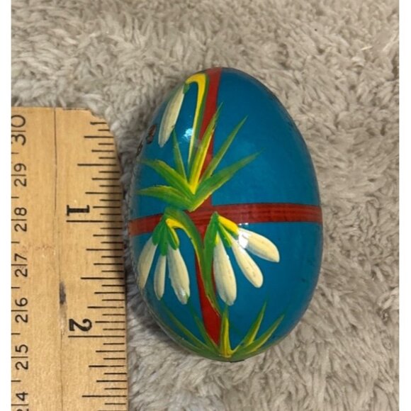 Hand Painted Wooden Egg Ornament With Floral Design - Picture 5 of 5